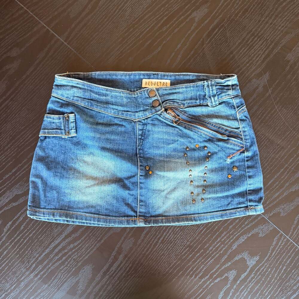 Bluoltre Vintage Y2K Studded One of a Kind Vintage Denim Mini Skirt